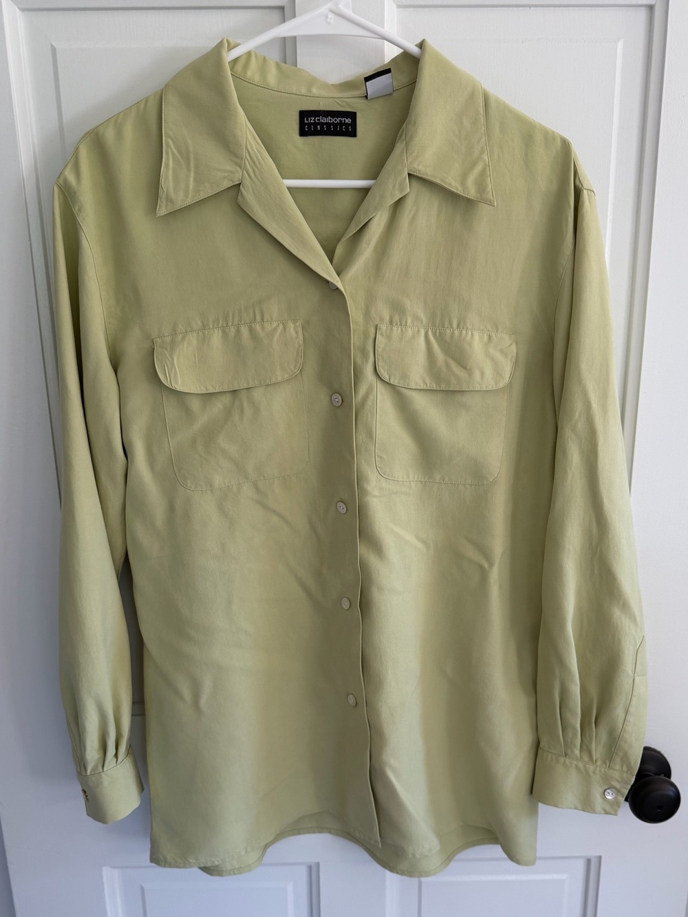 Vintage Y2K Liz Claiborne 100% Silk Chartreuse Blouse Size 8